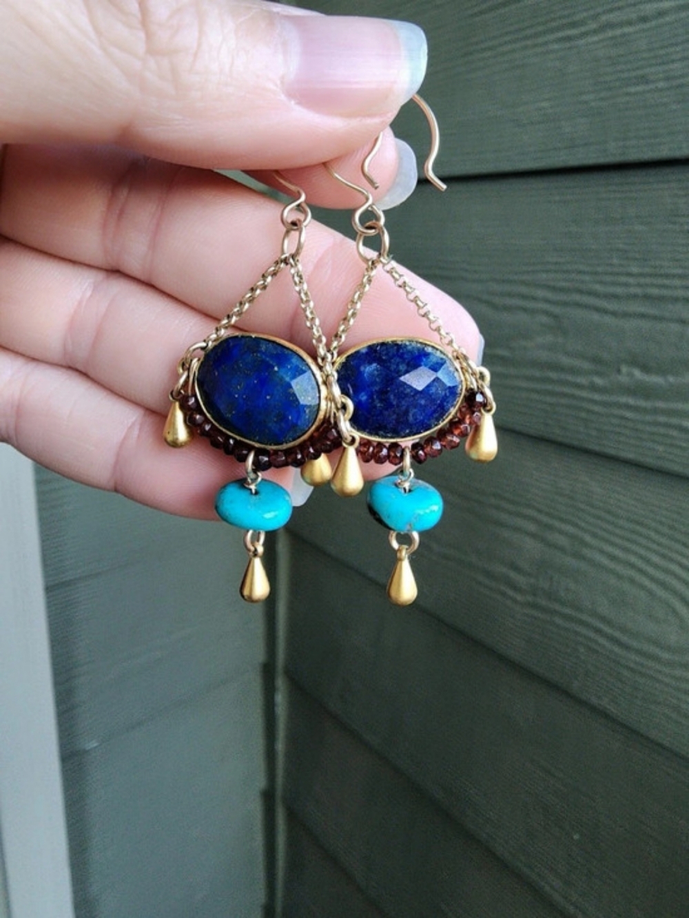Lapis And Turquoise Dangle Earrings